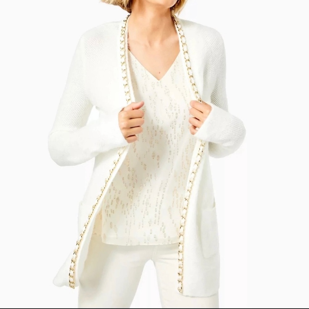 Lilly Pulitzer White Cardigan with Gold Accents